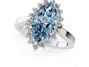 Fancy Blue Marquise Cut Diamond Halo Ring Set in White gold with Round Halo and Smooth Solitaire Band