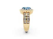 Fancy Blue Oval Cut Diamond Scalloped Halo Ring Set in Yellow gold with Pavé Split Shank