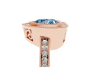 Fancy Blue Heart Cut Diamond Round Halo Ring Set in Rose gold with Pavé Band