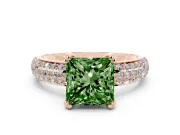 Princess Cut Three Row Pave Engagement Ring Setting for a Fancy Green Lab-Grown Diamond | Rose Gold