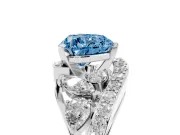 Fancy Blue Heart Cut Diamond Halo Ring Set in Platinum with Marquise and Pavé Band in Prong Setting