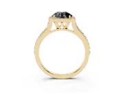 Round Pavé Halo Engagement Ring Setting for a Black Center | Yellow Gold