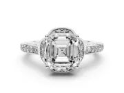 Asscher Cut Floral Pavé Engagement Ring Setting | Petal Accents | White Gold