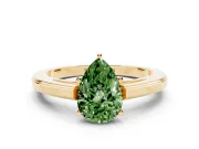 Fancy Green Pear Cut Diamond Solitaire Ring Set in Yellow gold with Prong Setting and Classic Band