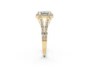 Emerald Cut Halo Engagement Ring Setting | V-Split Pavé Band | Yellow Gold