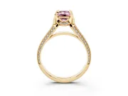Emerald Cut Hidden Halo Engagement Ring Setting for a Fancy Pink Lab-Grown Diamond | Triple Row Pavé Band | Yellow Gold