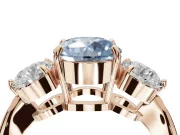 Round Three Stone Engagement Ring Setting for a Fancy Blue Lab-Grown Diamond | Tapered Pave Band | Rose Gold