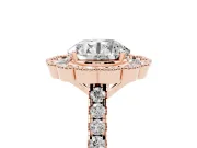 Round Vintage Milgrain Floral Halo Engagement Ring Setting | Pavé Band | Rose Gold
