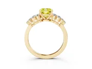 Fancy Yellow Cushion Cut Diamond Cluster Engagement Ring Set in Yellow gold with Pavé Band and Prong Setting