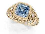 Asscher Cut Vintage Bezel Engagement Ring Setting for a Fancy Blue Lab-Grown Diamond | Yellow Gold