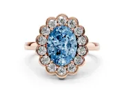 Oval Scalloped Cluster Halo Engagement Ring Setting for a Fancy Blue Lab-Grown Diamond | Plain Band | Rose Gold