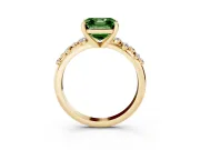 Fancy Green Asscher Cut Diamond Solitaire Vine Band Ring Set in Yellow gold with Round Accents and Prong Setting