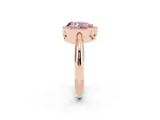 Fancy Pink Pear Cut Diamond Halo Engagement Ring Set in Rose gold with Plain Split Shank and Prong Setting