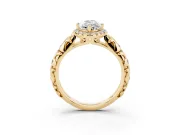 Marquise Filigree Leaf Halo Engagement Ring Setting | Bezel Leaf Accents | Yellow Gold