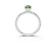 Fancy Green Pear Cut Diamond Pavé Solitaire Ring Set in Platinum with Round Band and Prong Setting