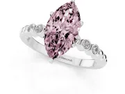 Fancy Pink Marquise Cut Diamond Solitaire Engagement Ring Set in White gold with Bezel Accents on Beaded Band
