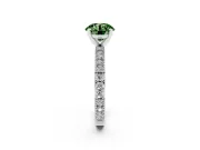 Fancy Green Round Cut Diamond Solitaire Ring Set in Platinum with Slim Pavé Band and Prong Setting