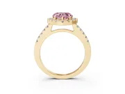 Fancy Pink Heart Cut Diamond Halo Pavé Solitaire Ring Set in Yellow gold with Prong-Set Center Stone
