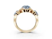 Round Three Stone Halo Engagement Ring Setting for a Fancy Blue Lab-Grown Diamond | Pavé Wave Band | Yellow Gold
