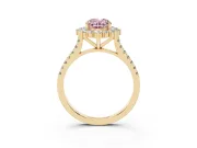 Oval Scalloped Halo Engagement Ring Setting for a Fancy Pink Lab-Grown Diamond | Single Row Pave | Yellow Gold