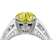 Round Vintage Milgrain Engagement Ring Setting for a Fancy Yellow Lab-Grown Diamond | Hidden Halo | Platinum