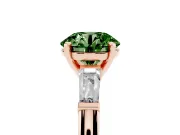 Fancy Green Round Cut Diamond Solitaire Ring Set in Rose gold with Tapered Baguette Side Stones and Prong Setting