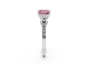 Fancy Pink Three-Stone Radiant Cut Diamond Pavé Band Ring Set in Silver with Prong-Set Trio
