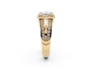 Princess Cut Halo Engagement Ring Setting | Two-Row Pave Split Shank | Yellow Gold