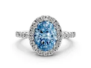 Oval Halo Engagement Ring Setting for a Fancy Blue Lab-Grown Diamond | Pavé Band | Sterling Silver