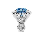 Cushion Cut Floral Engagement Ring Setting for a Fancy Blue Lab-Grown Diamond | Petal Frame and Side Stones | Platinum
