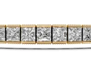 Princess Cut Diamond Channel Set Tennis Bracelet Set in Yellow gold with Box Clasp