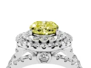 Oval Double Halo Split Shank Engagement Ring Setting for a Fancy Yellow Lab-Grown Diamond | Pave Strands | Platinum