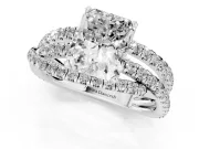 Radiant Cut Diamond Solitaire Twist Band Ring Set in Platinum with Pavé Setting and Prong Head
