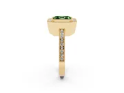Fancy Green Asscher Cut Diamond Halo Ring Set in Yellow gold with Pavé Band and Milgrain-Edged Prongs