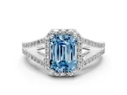 Emerald Cut Split Shank Halo Engagement Ring Setting for a Fancy Blue Lab-Grown Diamond | Platinum