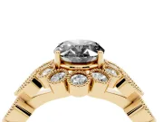 Oval Scalloped Halo Engagement Ring Setting for a Black Center | Heart Pavé Band | Yellow Gold