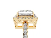 Princess Cut Diamond Pavé Band Halo Engagement Ring Set in Yellow gold with Prong Setting