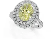 Canary Yellow Oval Lab-Grown Diamond Double Halo Statement Ring Set in White Gold with Pavé Band