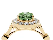 Oval Halo Engagement Ring Setting for a Fancy Green Lab-Grown Diamond | Bezel Stations | Yellow Gold