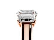 Emerald Cut Three Stone Engagement Ring Setting | Basket Prong Heads | Rose Gold