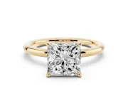Princess Cut Hidden Halo Engagement Ring Setting | Thin Plain Band | Yellow Gold