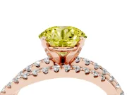 Fancy Yellow Round Cut Diamond Solitaire Twist Band Ring Set in Rose gold with Pavé Setting and Prong Head
