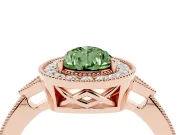 Fancy Green Pear Cut Diamond Halo Engagement Ring Set in Rose gold with Milgrain Pavé Band