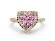 Heart-Shaped Petal Tip Halo Engagement Ring Setting for a Fancy Pink Lab-Grown Diamond | Pavé Band | Yellow Gold