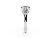 Emerald Cut Diamond Three-Stone Ring Set in White gold with Round Accent Stones and Plain Band