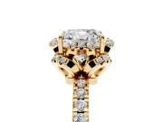 Cushion Cut Diamond Halo Pavé Band Ring Set in Yellow gold with Prong-Held Center
