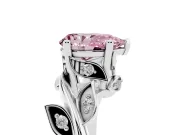 Fancy Pink Pear Cut Diamond Solitaire Twist Engagement Ring Set in White gold with Pavé Leaf Accents