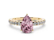 Pear-Shaped Pave Solitaire Engagement Ring Setting for a Fancy Pink Lab-Grown Diamond | Shared Prong Band | Yellow Gold