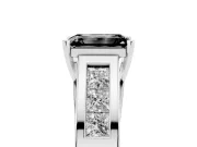 Fancy Black Emerald Cut Diamond Solitaire Ring Set in Silver with Channel-Set Accent Stones and Prong Setting