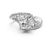 Princess Cut Diamond Solitaire Ring Set in Platinum with Pavé Twist Band and Secure Prong Setting